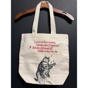 RARE B Kliban Cat " Love to Eat Them Mousies " Graphic Canvas Tote Bag VTG 1975